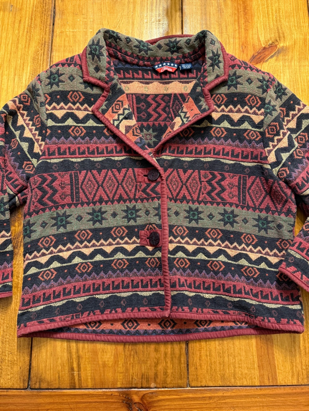 Vintage Multicolor Patterned Blazer Jacket - Red, Green, Black, Tan